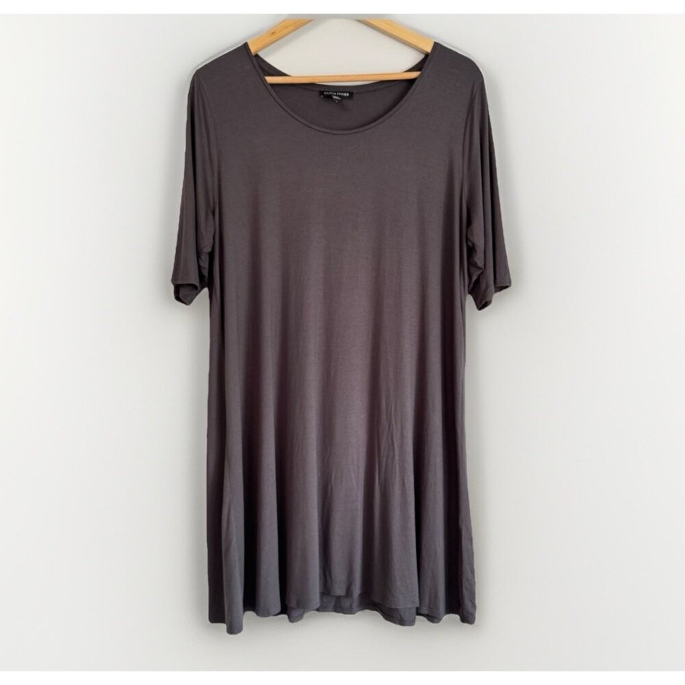 Eileen Fisher Gray Scoop Neck Shift Dress Women’s Large Quiet Luxury Minimalist
